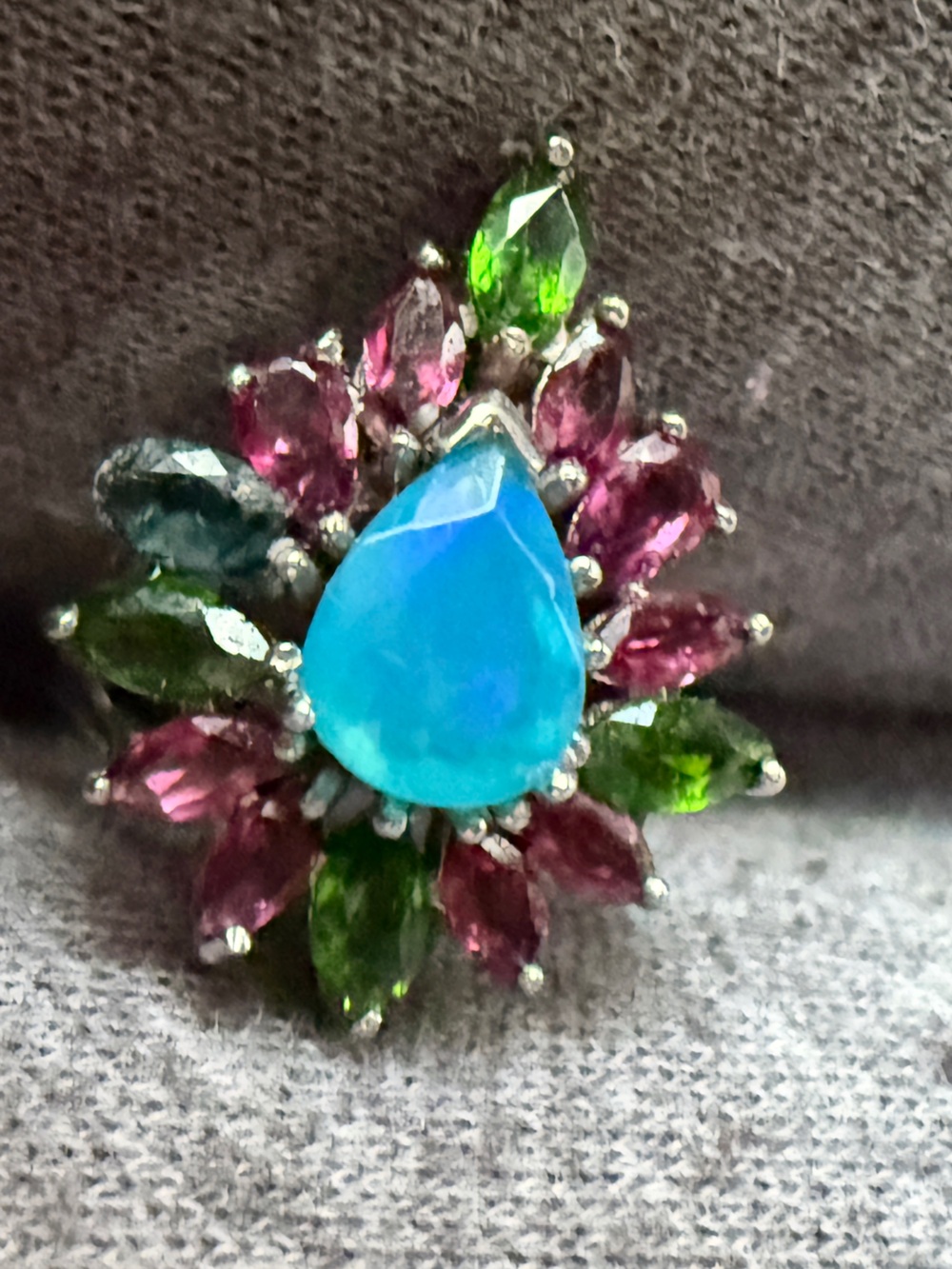 Natural/Real Gems Blue Opal & Garnet Diopside, Blue topaz  Sz7.5 925 stamped - Picture 11 of 17